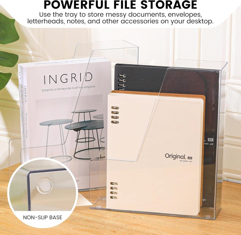 CiWiVOKi Vertical File Holder, Clear PET Desk Organizer and Storage Bins Holding for Magazines, Binders, Notebooks, Envelopes, Multi-purpose Plastic Document Organizer for Home Office, 4 pack - Image 5